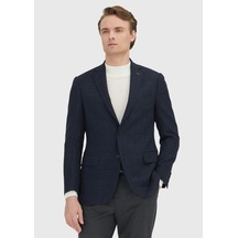 Ramsey Lacivert Desenli Regular Fit %100 Yün Ceket