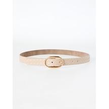 Jimmy Key Bej Oval Tokalı Deri Görünümlü Örgü Desenli Kemer 6sw417394130