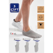 Kral Socks Unisex Düz Desen 3 Çift Pamuklu Terletmez Yazlık Görünmez Çorap Gri