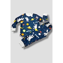 Mikimini Kids 3 İplik Likralı Uzay Desenli Kışlık Çocuk Pijama Takımı