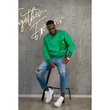 Oversize 3 İplik Bisiklet Yaka Torba Cepli İçi Polarlı Basic Sweatshirt 001