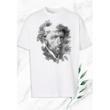 Flood Of Style Unisex Oversize Art Vincent Van Gogh Baskılı Beyaz T-shirt