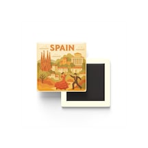 İspanya - Spain - Paper Cut Art - Baskılı Buzdolap Magneti Kare - 9x9 Cm