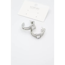 Baget Taşlı Küpe - Gümüş Çok Renkli 86884540