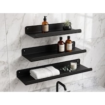 3 Lü Metal Duvar Rafı Yapışkanlı Raf Seti Banyo Rafı Mutfak Rafı Dekoratif Duvar Rafı Siyah Minimal Raf Organizer Seti 30-35-40 Cm 50 x 22
