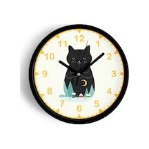 Sevimli Kedi Temalı Modern Duvar Saati - 30cm - Önü Camlı Siyah Kasa - Sessiz Mekanizma-jh0100 Siyah