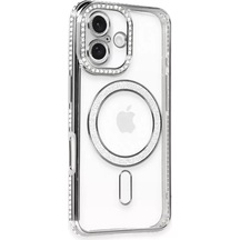 Newface Apple Apple iPhone Uyumlu  16 Kılıf Joke Simli Magneticsafe Kılıf - Gri