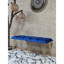 Zafir Metal Gold Tel Ayaklı 100 Cm Puf Bench - Puf - Bench - Oturak - Mutfak Oturağı - Antre Oturağı Mavi