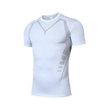 Ghassy Co. Erkek Ultra Esnek Koşu Egzersiz Hızlı Kuruma Nefes Alabilen Kısa Kollu Spor T-shirt 001 Beyaz