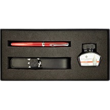 Diplomat 40216080 Skyline Dolma Kalem , Deri Kılıf , Kırmızı Mürekkep Set