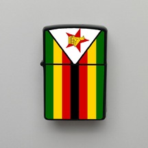 Zimbabve Klasik Ülke Bayraklı - Benzinli Siyah Çakmak - Hediyelik Siyah