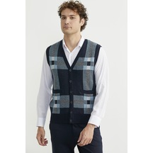 Düğmeli Yünlü Kalın Triko Yelek - Lacivert Lacivert