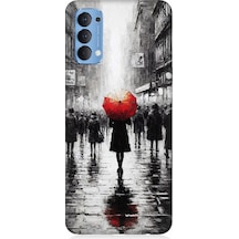 Oppo Reno 4 Uyumlu Kırmızı Şemsiyeli Yalnızlık Desenli Silikon Kılıf Çok Renkli