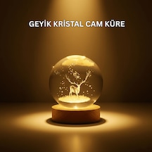 Usb Bağlantılı Geyik Temalı Kristal Küre Premium Masa Gece Lambas Çok Renkli