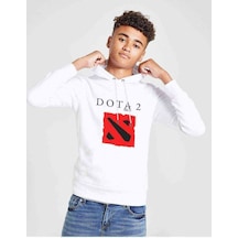 Tshirthane Dota2 Valve Logo Baskılı Unisex Çocuk Kapüşonlu Beyaz Sweatshirt Beyaz