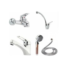 Banyo Mutfak Sabit Lavabo Batarya Seti + Kireç Tutucu Duş Seti