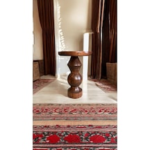 Wood Wooden Ahşap Tekli Mantar Yan Sehpa Modern Kestane Renk Fiskos Kahverengi