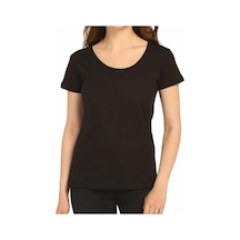 Bant Giyim - Açık Bisiklet Yaka Siyah Kadın Tişört T-Shirt