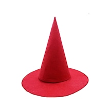 Kırmızı Renk Keçe Cadı Şapkası Yetişkin Çocuk Uyumlu 35x38 Cm