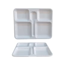 12 Adet %100 Kırılmaz Melamin 5 Bölmeli Tabldot Yemek Servis Tabağı - 34x28 Cm Beyaz Beyaz