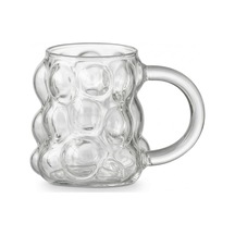 Boncuk Desenli Borosilikat Cam Bardak, 350 Ml Geniş Kapasite, Isıya Dayanıklı Yapı, Bulaşık Makinesinde Yıkanabilir, Ev Ofis Restoran İçin Uygun Kulplu Kahve Espresso Sunum Bardağı çok renkli