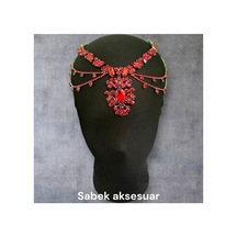 Lunaria- Taşlı Alınlık Gelin Kına Nişan Kırmızı - 726456227 Kırmızı