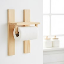 Doğal Ahşap Duvara Monte Raf - Baharatlık Ve Kağıt Havluluk 35x25 Cm - Güçlü Yapışkanlı Diğer