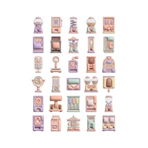 30 Adet Retro Jetonlu Otomat Sticker Seti - Laptop, Telefon, Ajanda İçin Çok Renkli