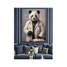 Doktor Önlüğü Giymiş Bilge Panda Yağlı Boya Dokulu Kanvas Tablo Canvas Tablosu