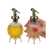 Mini Boy 2 Li İnci Kristal Model Gold Renk Metal Ayaklı Cam Yağlık - Sirkelik Takımı - 120 Ml. Altın