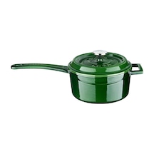Lava Döküm Yuvarlak Sos Tenceresi Çap Ø 16cm. Döküm Demir Yekpare Saplı Premium Serisi - Majolica Yeşil Yeşil