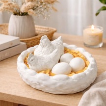 Tr Boyanabilir Seramik Tavuk & Horoz Sepet Seti, 3 Yumurtalı Diğer