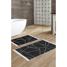 Eko Trend Djt 2 Li Yıkanabilir Kaymaz Taban Banyo Paspas Klozet Takımı 717 Modern Lacivert 60 X 100 - 50 X 60 Siyah