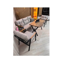 Houseart Vera 3+1+1 + Masa , Balkon, Bahçe - Cafe , Teras , Metal Kanepe Koltuk Takımı , Yemek Masası ,çay Seti Açık Gri