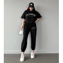 Los Angeles T-shirt Eşofman Altı Jogger - Siyah Baskı Alt Üst Eşofman Takımı Oversize Bisiklet Yaka Siyah Los Angeles T-shirt Eşofman Altı Jogger - Siyah Baskı Alt Üst Eşofman Takımı Oversize Bisiklet Yaka Siyah