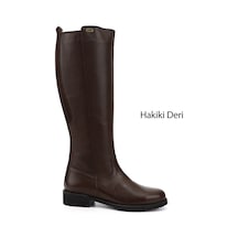 Gönderi(R) Gönderi R Kadın Koyu Kahve Floter Fermuarlı Kauçuk Taban Hakiki Deri Çizme Gkzc13444551 Koyu Kahverengi