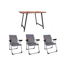 Alin Metal 3''lü Lüks Bardaklı Kamp Sandalyesi Ve Masa Set Gri Gri