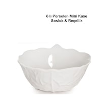 6'lı Porselen Mini Kase Seti Yaprak Model Çerezlik, Reçellik, Sosluk Beyaz