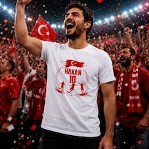 Bk Gift Kişiye Özel Türkiye Taraftar Temalı 2026 Dünya Kupası Tasarımlı Tişört-6, Tek Yürek Milli Takım Ruhu Beyaz