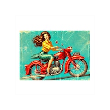 Retro Kırmızı Motosiklet Desenli Ahşap Tablo