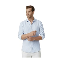 Deepsea Mavi Slim Fit %100 Pamuk Çizgili Erkek Gömlek Cepli Yazlık Yeni Sezon Gömlek 2602627 Mavi