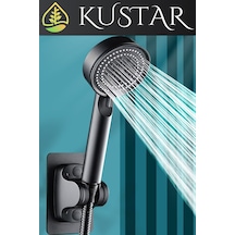 Kustar 5 Fonksiyon Royal Duş Başlığı Kendinden Yapışkanlı Duş Askısı 1,5 Örgülü Siyah Duş Hortumu Duş Seti Siyah