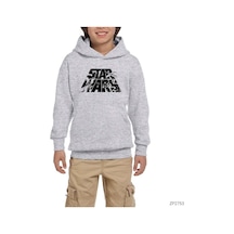 Star Wars Logo 3 Gri Çocuk Kapşonlu Sweatshirt Gri