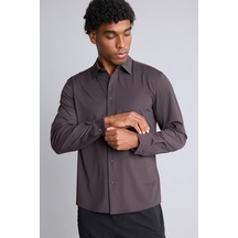 Defacto Slim Fit Klasik Yaka Uzun Kollu Gömlek H8154ax26aubn337 Kahve-bn337