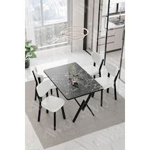 Avvio Carla Elma Sandalye 80x120 Yemek Masası Mutfak Masası 4 Kişilik Masa Sandalye Takım Siyah Mermer