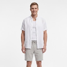 Nautica Erkek Beyaz Regular Fit Kısa Kollu Keten Gömlekdüzw65105t
