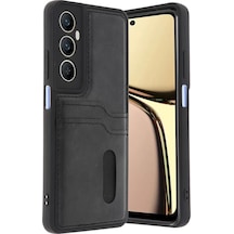 Newface Realme C65 Sara Kartvizitli Deri Kılıf - Siyah