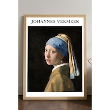 Johannes Vermeer İnci Küpeli Kız Doğal Ahşap Çerçeveli Poster, Dekoratif Sanatsal Duvar Tablosu
