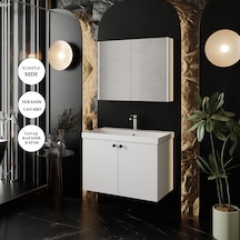 Karen Banyo Mimoza 80 Cm Seramik Lavabolu, Aynalı Banyo Dolabı Seti Lavabo Dahil Komple MDF