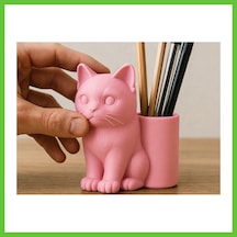 Bezos 3d Baskı Kedi Figürlü Kalemlik - Masaüstü Organizer - Pembe Dmc